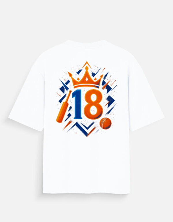 VK18 Crown Edition T-Shirt – King of the Game | Blue & Orange Cricket Royal Design | Unisex Oversized